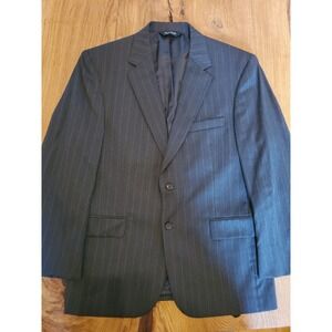 Jos A Bank Gordon Blazer Mens 42SH Black Gray Pinstripe 100% Wool